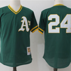 Men Oakland Athletics #24 Rickey Henderson Mitchell & Ness Green 1991 Cooperstown Mesh Batting Practice Stitched MLB Jersey