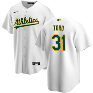 Men Oakland Athletics #31 Abraham Toro White Cool Base Stitched Jersey