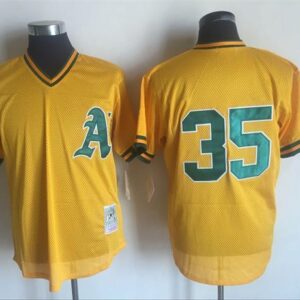 Men Oakland Athletics #35 Rickey Henderson Yellow 1984 Throwback Stitched MLB Jersey