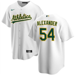 Men Oakland Athletics #54 Scott Alexander White Cool Base Stitched Jersey