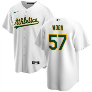 Men Oakland Athletics #57 Alex Wood White Cool Base Stitched Jersey