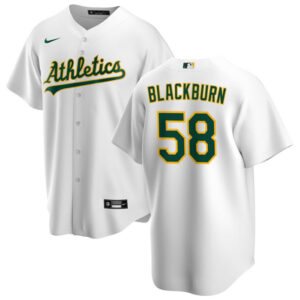 Men Oakland Athletics #58 Paul Blackburn White Cool Base Stitched Jersey