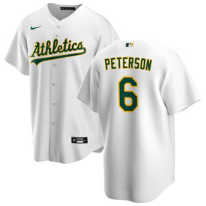 Men Oakland Athletics #6 Jace Peterson White Cool Base Stitched Jersey