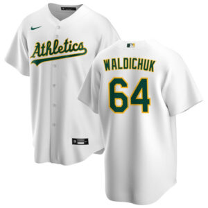 Men Oakland Athletics #64 Ken Waldichuk White Cool Base Stitched Jersey