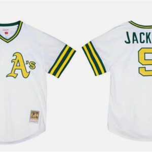 Men Oakland Athletics #9 Reggie Jackson White Mitchell & Ness Stitched Jersey