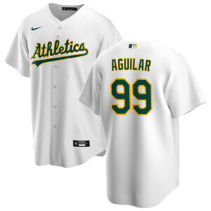 Men Oakland Athletics #99 Jesús Aguilar White Cool Base Stitched Jersey