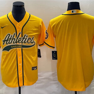 Men Oakland Athletics Blank Yellow Cool Base Stitched Baseball Jersey