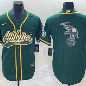 Men Oakland Athletics Green Team Big Logo Cool Base Stitched Baseball Jersey 001