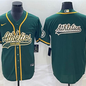 Men Oakland Athletics Green Team Big Logo Cool Base Stitched Baseball Jersey 002