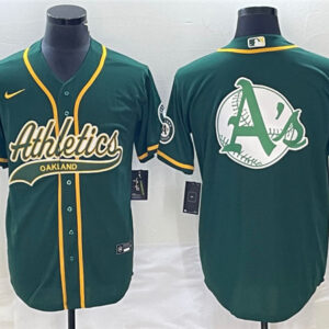 Men Oakland Athletics Green Team Big Logo Cool Base Stitched Baseball Jersey 003