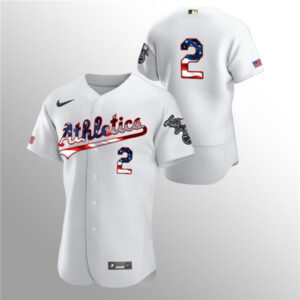 Men Oakland Athletics White #2 Khris Davis 2020 Stars & Stripes Flex Base MLB StitchedJersey