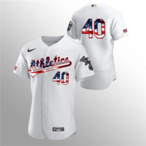 Men Oakland Athletics White #40 Chris Bassitt 2020 Stars & Stripes Flex Base MLB StitchedJersey