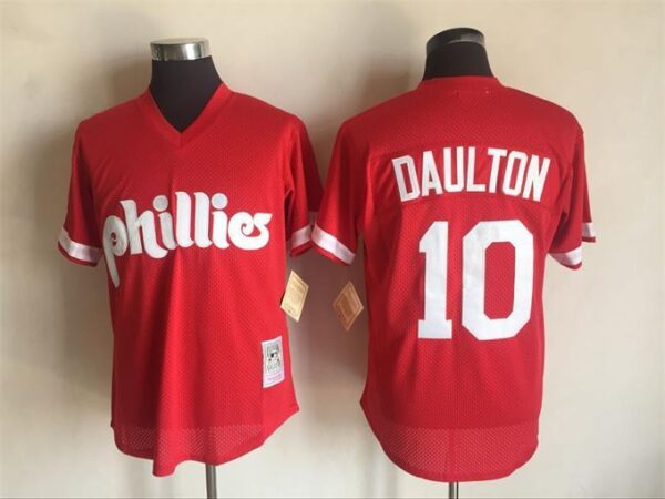 Men Philadelphia Phillies #10 Darren Daulton Red 1991 Throwback Stitched MLB Jersey