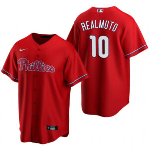 Men Philadelphia Phillies #10 J.T. Realmuto Red Cool Base Stitched MLB Jersey