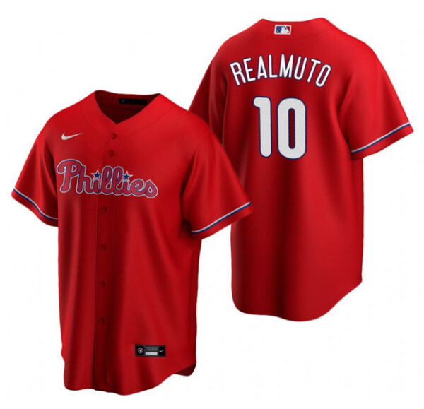 Men Philadelphia Phillies #10 J.T. Realmuto Red Cool Base Stitched MLB Jersey