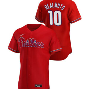 Men Philadelphia Phillies #10 J.T. Realmuto Red Flex Base Stitched MLB Jersey