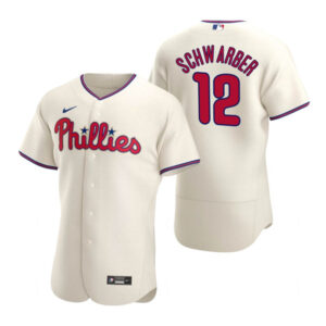 Men Philadelphia Phillies #12 Kyle Schwarber 2021 Cream Flex Base Stitched Baseball Jersey