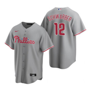 Men Philadelphia Phillies #12 Kyle Schwarber Gray Cool Base Stitched Jersey