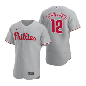 Men Philadelphia Phillies #12 Kyle Schwarber Grey Flex Base Stitched Baseball Jersey