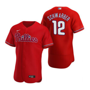 Men Philadelphia Phillies #12 Kyle Schwarber Red Flex Base Stitched Baseball Jersey