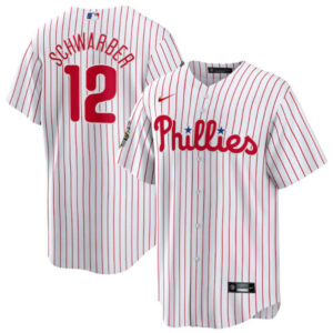 Men Philadelphia Phillies #12 Kyle Schwarber White 2022 World Series Cool Base Stitched Baseball Jersey