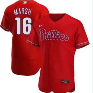 Men Philadelphia Phillies #16 Brandon Marsh Red Flex Base Stitched Baseball Jersey