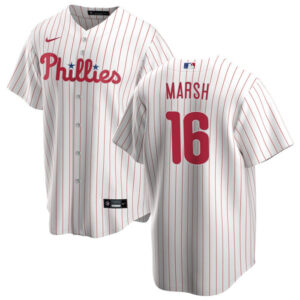 Men Philadelphia Phillies #16 Brandon Marsh White Cool Base Stitched Baseball Jersey