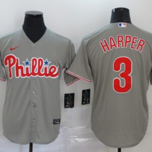 Men Philadelphia Phillies #3 Bryce Harper 2020 Grey Cool Base Stitched MLB Jersey