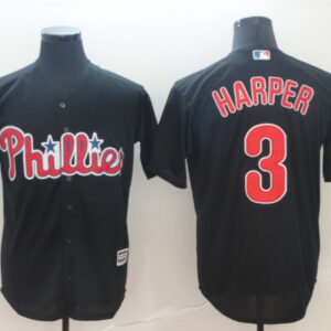 Men Philadelphia Phillies #3 Bryce Harper Black Cool Base Stitched Jersey