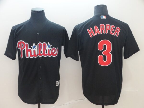 Men Philadelphia Phillies #3 Bryce Harper Black Cool Base Stitched MLB Jersey