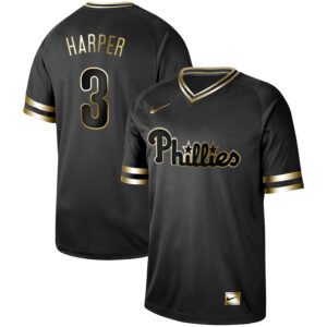 Men Philadelphia Phillies #3 Bryce Harper Black Gold Stitched MLB Jersey