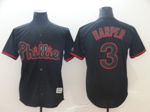 Men Philadelphia Phillies #3 Bryce Harper Black Shadow Cool Base Stitched MLB Jersey