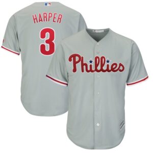 Men Philadelphia Phillies #3 Bryce Harper Gray Cool Base Stitched MLB Jersey