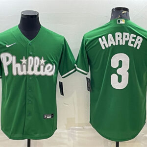 Men Philadelphia Phillies #3 Bryce Harper Green Cool Base Stitched Baseball Jersey