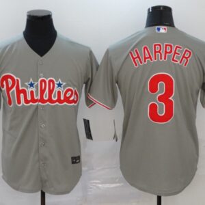 Men Philadelphia Phillies #3 Bryce Harper Grey Cool Base Stitched MLB Jersey