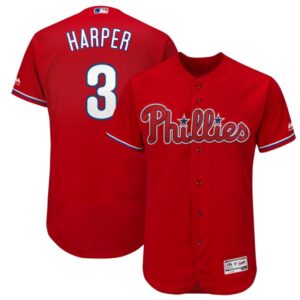 Men Philadelphia Phillies #3 Bryce Harper Majestic Scarlet Flexbase Stitched MLB Jersey