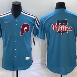 Men Philadelphia Phillies Blue Team Big Logo Cool Base Stitched Jersey