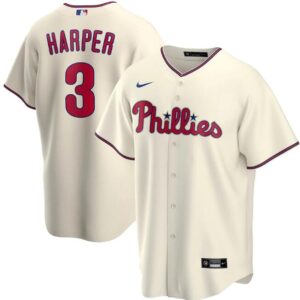 Men Philadelphia Phillies Cream #3 Bryce Harper Cool Base Stitched MLB Jersey