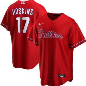 Men Philadelphia Phillies Red #17 Rhys Hoskins Cool Base Stitched MLB Jersey