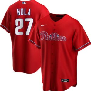 Men Philadelphia Phillies Red #27 Aaron Nola Cool Base Stitched MLB Jersey