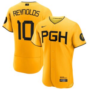 Men Pittsburgh Pirates #10 Bryan Reynolds Gold 2023 City Connect Flex Base Stitched Baseball Jersey