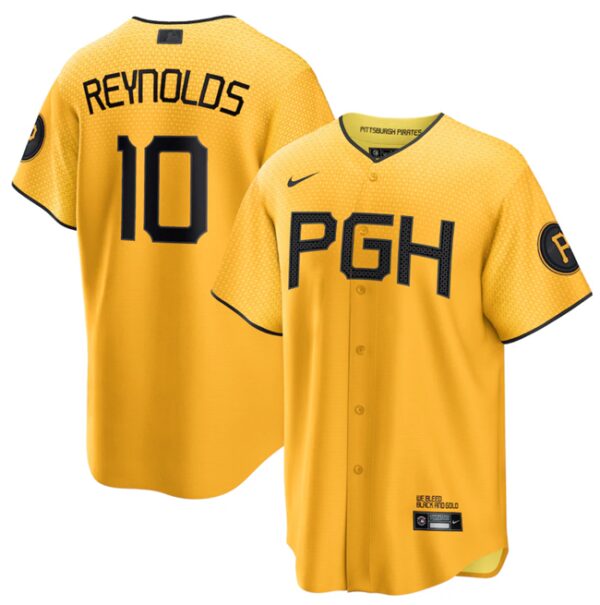 Men Pittsburgh Pirates #10 Bryan Reynolds Gold 2023 City Connect Stitched Jersey