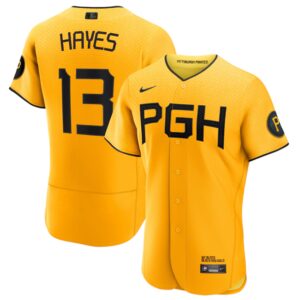 Men Pittsburgh Pirates #13 Ke'Bryan Hayes Gold 2023 City Connect Flex Base Stitched Baseball Jersey