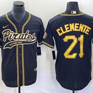 Men Pittsburgh Pirates #21 Roberto Clemente Black Cool Base Stitched Baseball Jersey