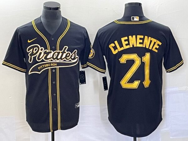 Men Pittsburgh Pirates #21 Roberto Clemente Black Cool Base Stitched Baseball Jersey