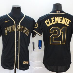 Men Pittsburgh Pirates #21 Roberto Clemente Black Golden Flex Base Stitched MLB Jersey