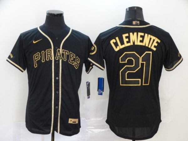 Men Pittsburgh Pirates #21 Roberto Clemente Black Golden Flex Base Stitched MLB Jersey