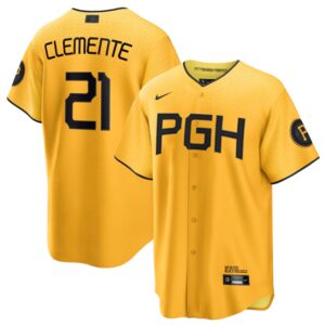 Men Pittsburgh Pirates #21 Roberto Clemente Gold 2023 City Connect Stitched Jersey