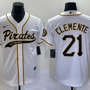 Men Pittsburgh Pirates #21 Roberto Clemente White Cool Base Stitched Baseball Jersey