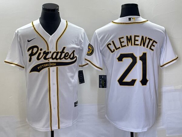 Men Pittsburgh Pirates #21 Roberto Clemente White Cool Base Stitched Baseball Jersey